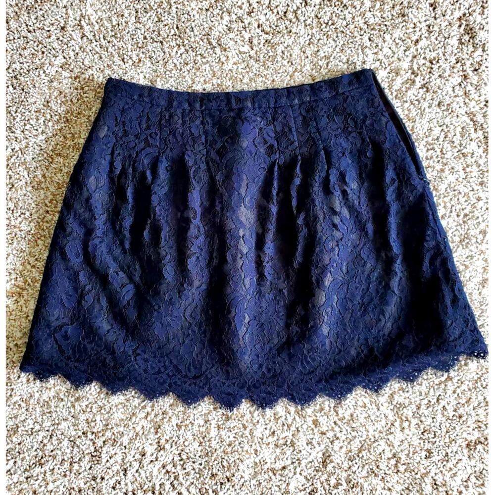 J.CREW Navy Black Lace Skirt, Size 12